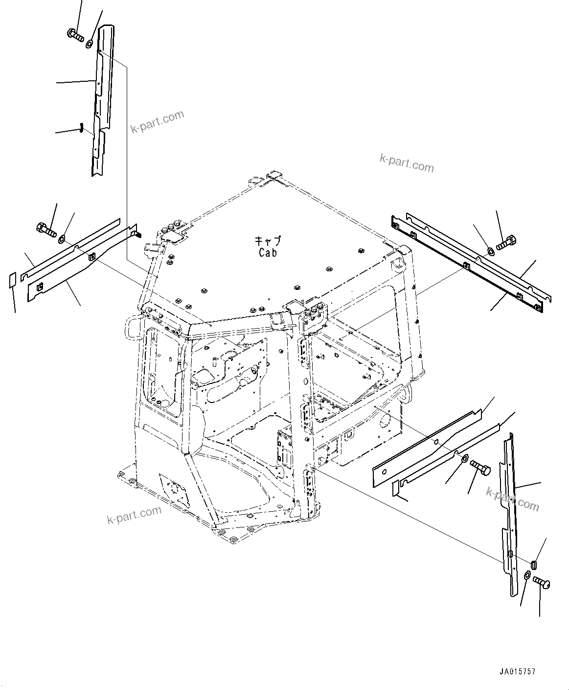 Komatsu parts book diagram for D85PX-18E0 S/N 26001-UP: CAB, OUTSIDE COVER(#25153-)