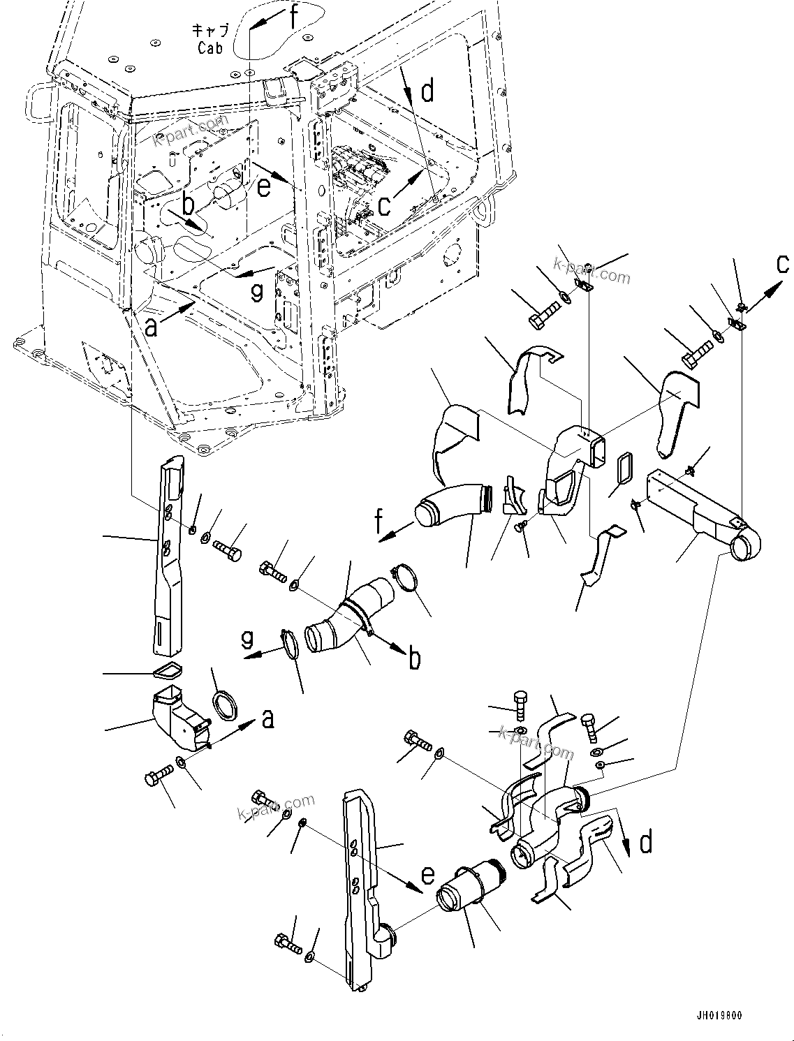 Komatsu parts book diagram for D85PX-18E0 S/N 26001-UP: CAB, AIR CONDITIONER DUCT (1/2)(#25153-)