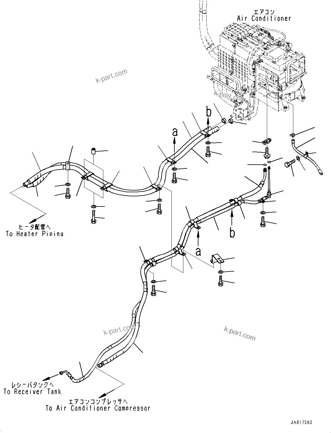 Komatsu parts book diagram for D85PX-18E0 S/N 26001-UP: CAB, AIR CONDITIONER PIPING(#25153-)