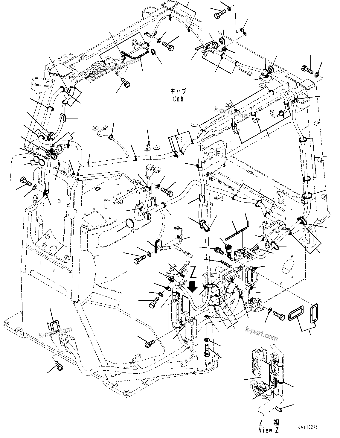 Komatsu parts book diagram for D85PX-18E0 S/N 26001-UP: CAB, WIRING HARNESS MOUNTING (1/2)(#25153-)