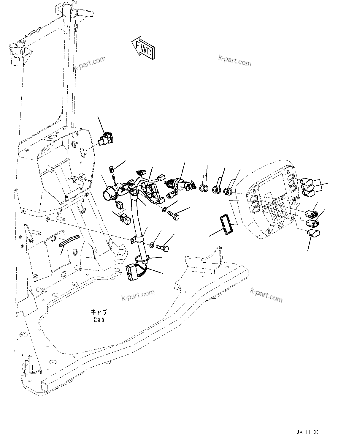 Komatsu parts book diagram for D85PX-18E0 S/N 26001-UP: CAB, FLOOR, SWITCH(#25153-)