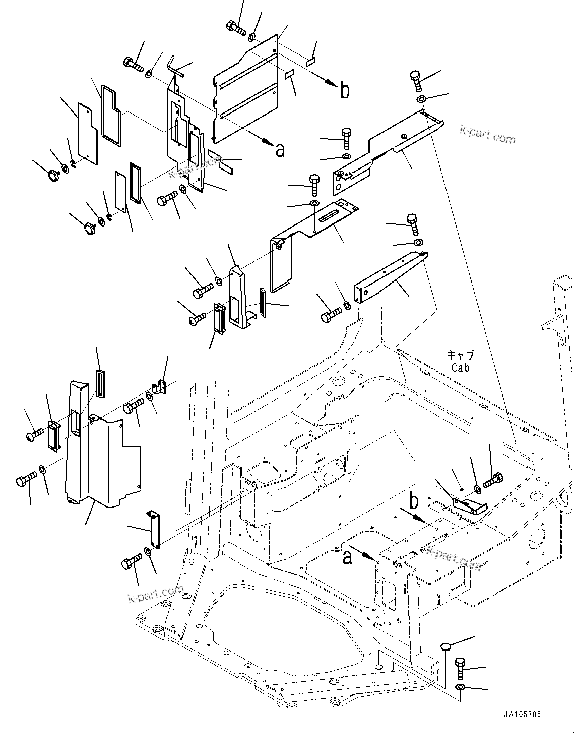 Komatsu parts book diagram for D85PX-18E0 S/N 26001-UP: CAB, FLOOR COVER(#25153-)