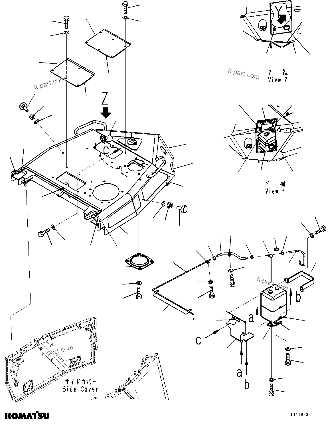 Komatsu parts book diagram for D85PX-18E0 S/N 26001-UP: ENGINE HOOD AND SIDE COVER GROUP, ENGINE HOOD(#25170-)