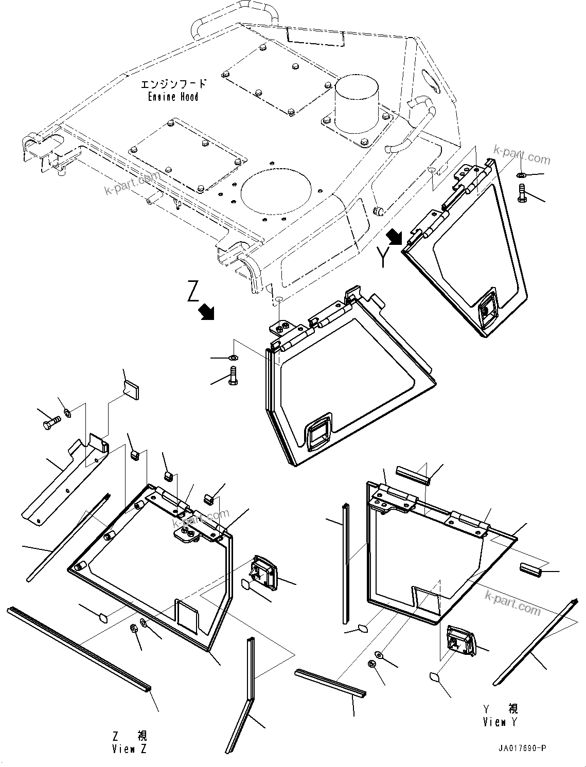 Komatsu parts book diagram for D85PX-18E0 S/N 26001-UP: ENGINE HOOD AND SIDE COVER GROUP, SIDE COVER TOP, L.H.(#26001-)