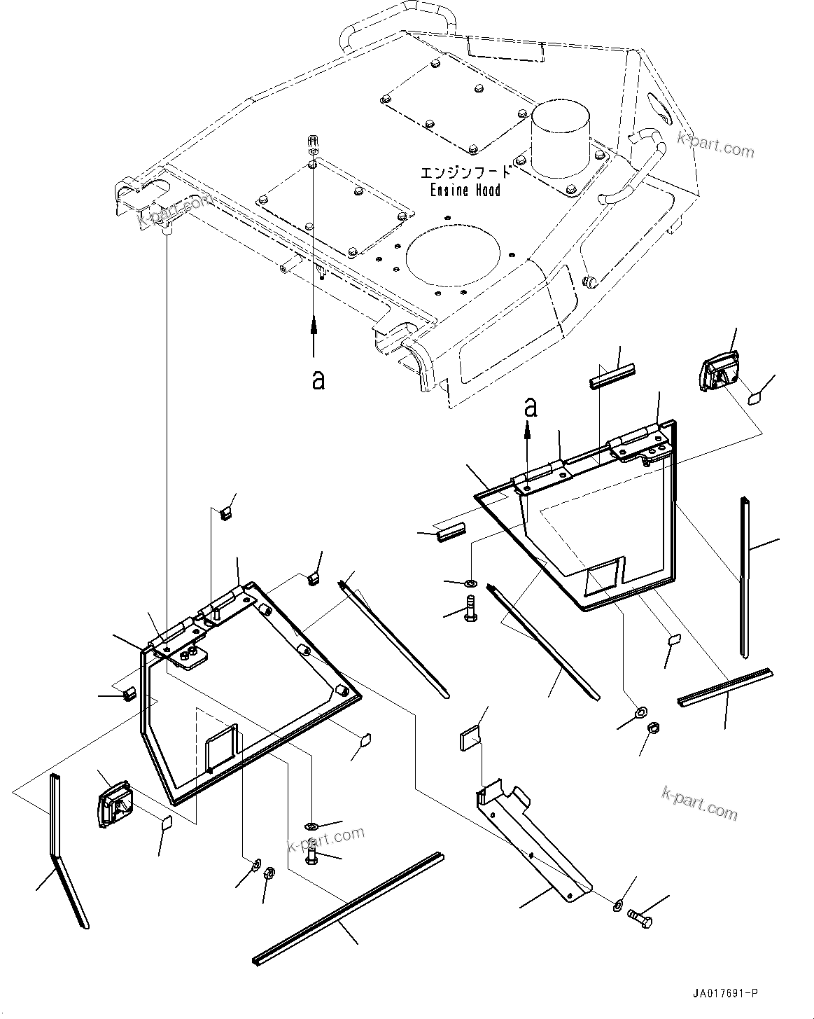 Komatsu parts book diagram for D85PX-18E0 S/N 26001-UP: ENGINE HOOD AND SIDE COVER GROUP, SIDE COVER TOP, R.H.(#26001-)