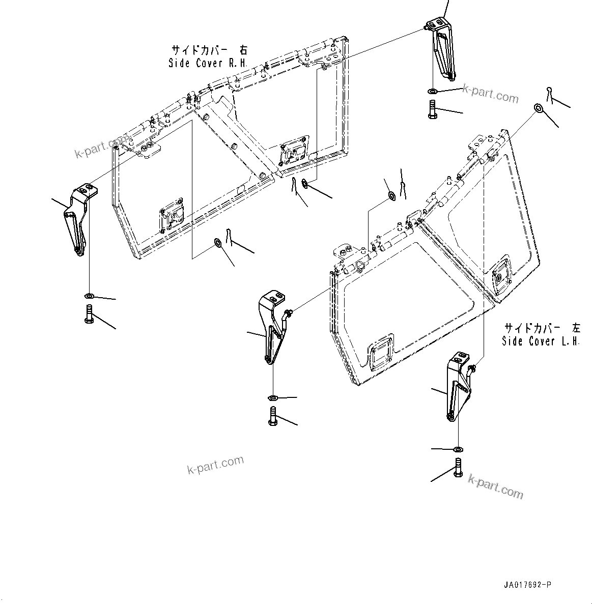 Komatsu parts book diagram for D85PX-18E0 S/N 26001-UP: ENGINE HOOD AND SIDE COVER GROUP, BRACKET(#26001-)