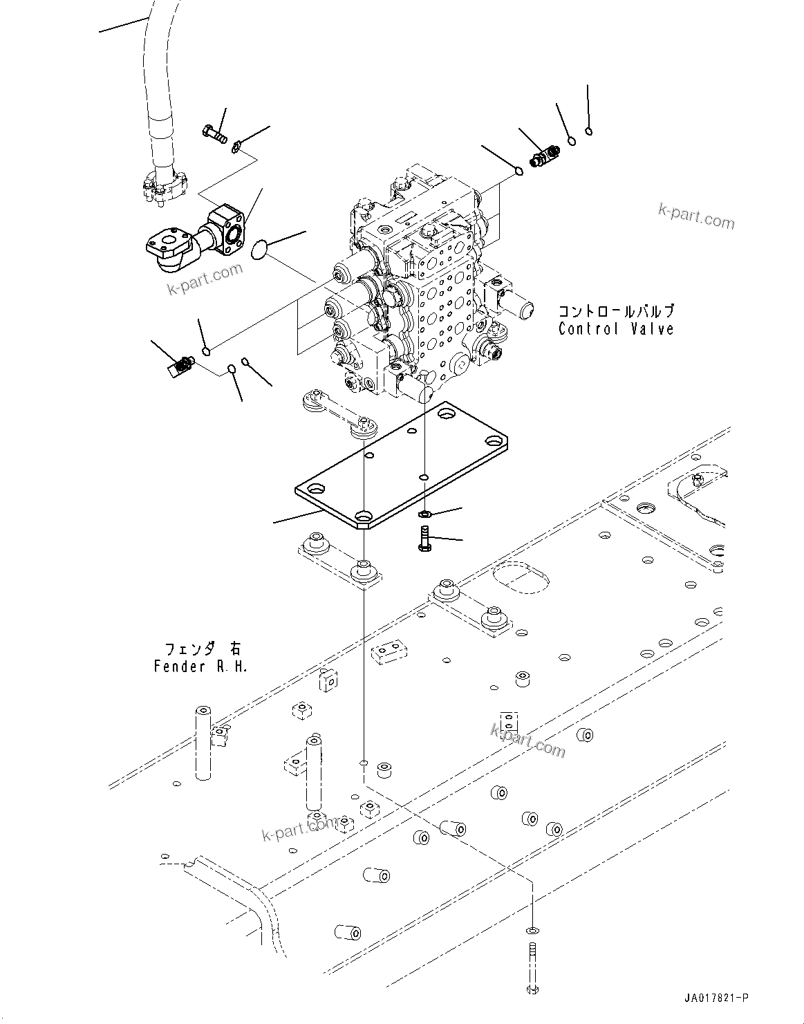Komatsu parts book diagram for D85PX-18E0 S/N 26001-UP: FENDER, CONTROL VALVE MOUNTING(#25001-)
