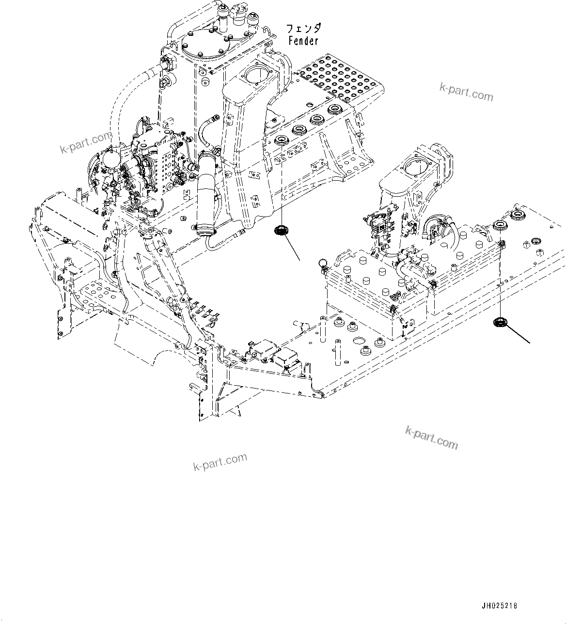 Komatsu parts book diagram for D85PX-18E0 S/N 26001-UP: FENDER, CUSHION(#25001-)