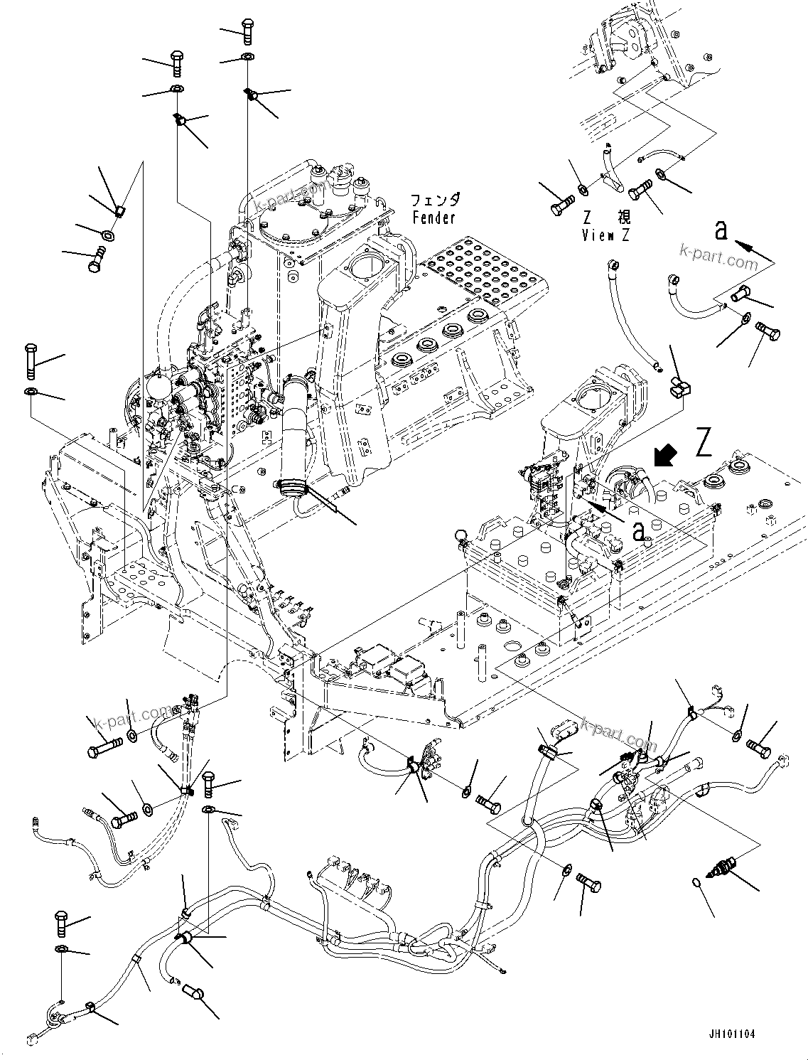 Komatsu parts book diagram for D85PX-18E0 S/N 26001-UP: FENDER, MOUNTING(#25001-)