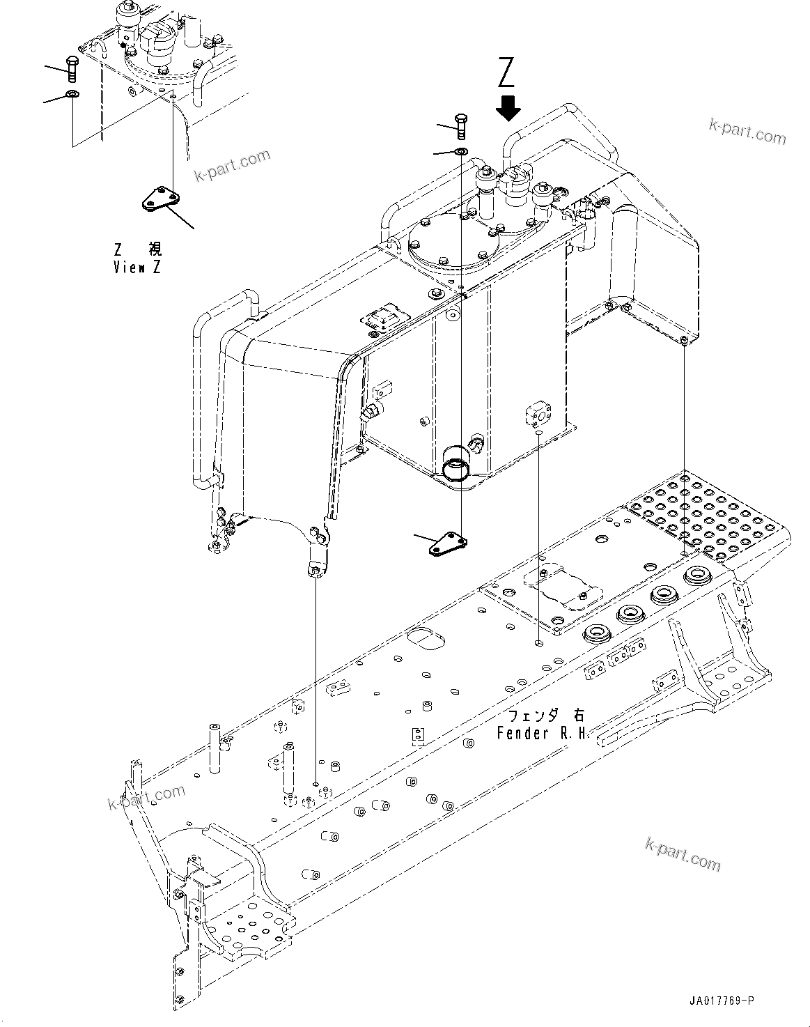 Komatsu parts book diagram for D85PX-18E0 S/N 26001-UP: FENDER RELATED PARTS, MOUNTING (1/2)(#25001-)