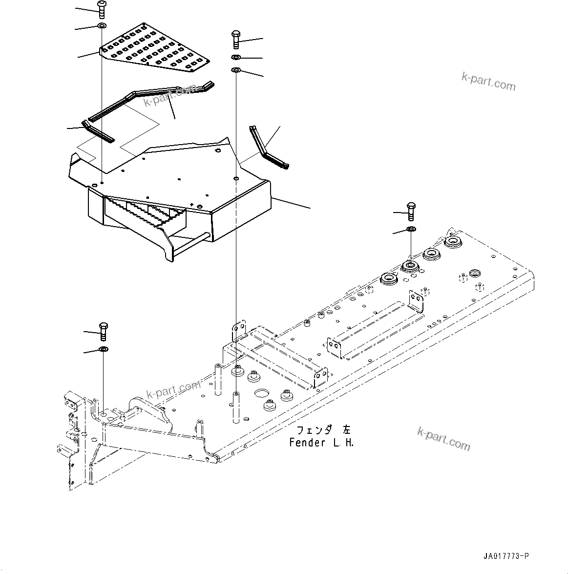 Komatsu parts book diagram for D85PX-18E0 S/N 26001-UP: FENDER RELATED PARTS, FENDER COVER L.H.(#25001-)