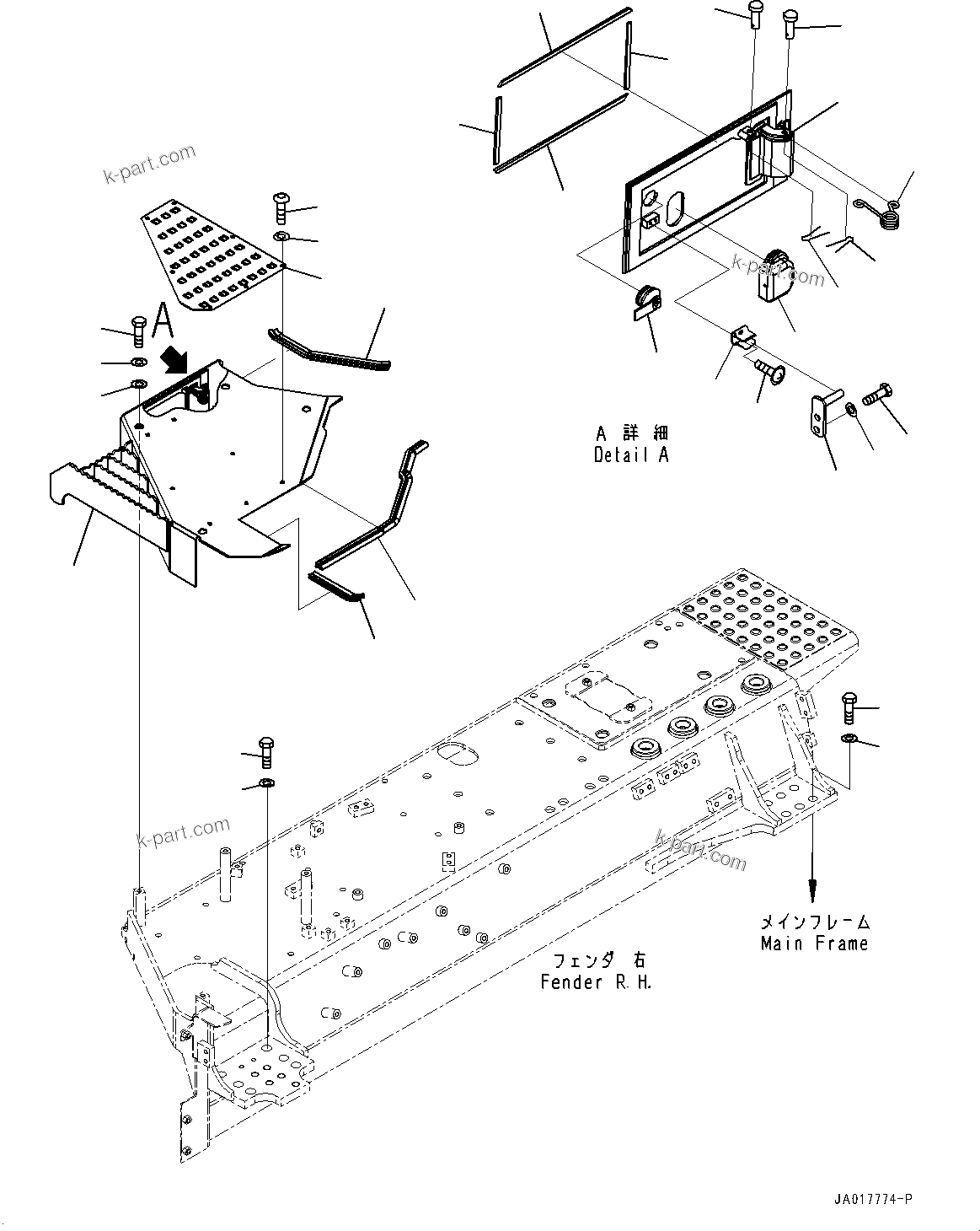 Komatsu parts book diagram for D85PX-18E0 S/N 26001-UP: FENDER RELATED PARTS, FENDER COVER R.H.(#25001-)