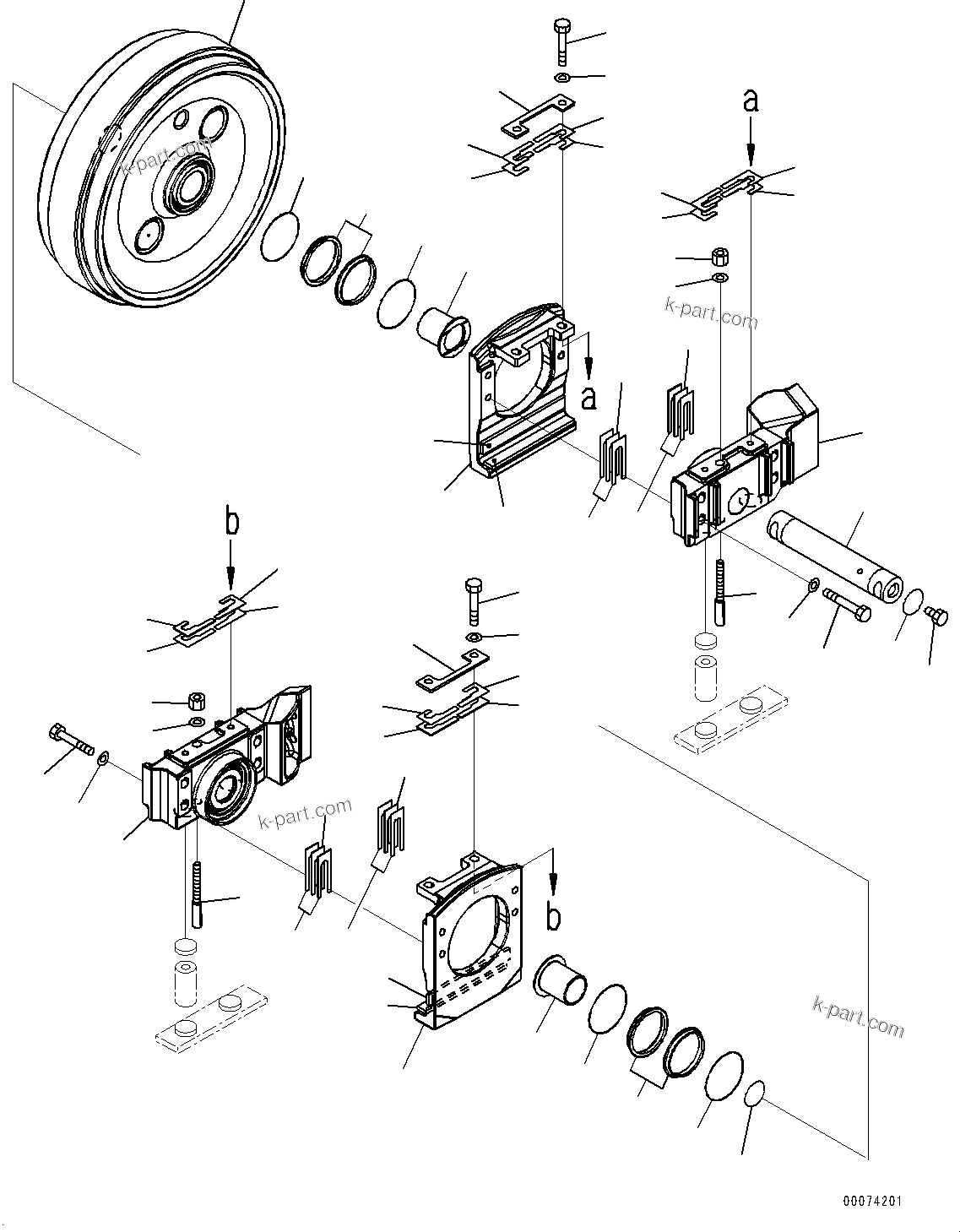 Komatsu parts book diagram for D85PX-18E0 S/N 26001-UP: TRACK FRAME, FRONT IDLER, L.H.(#26001-)