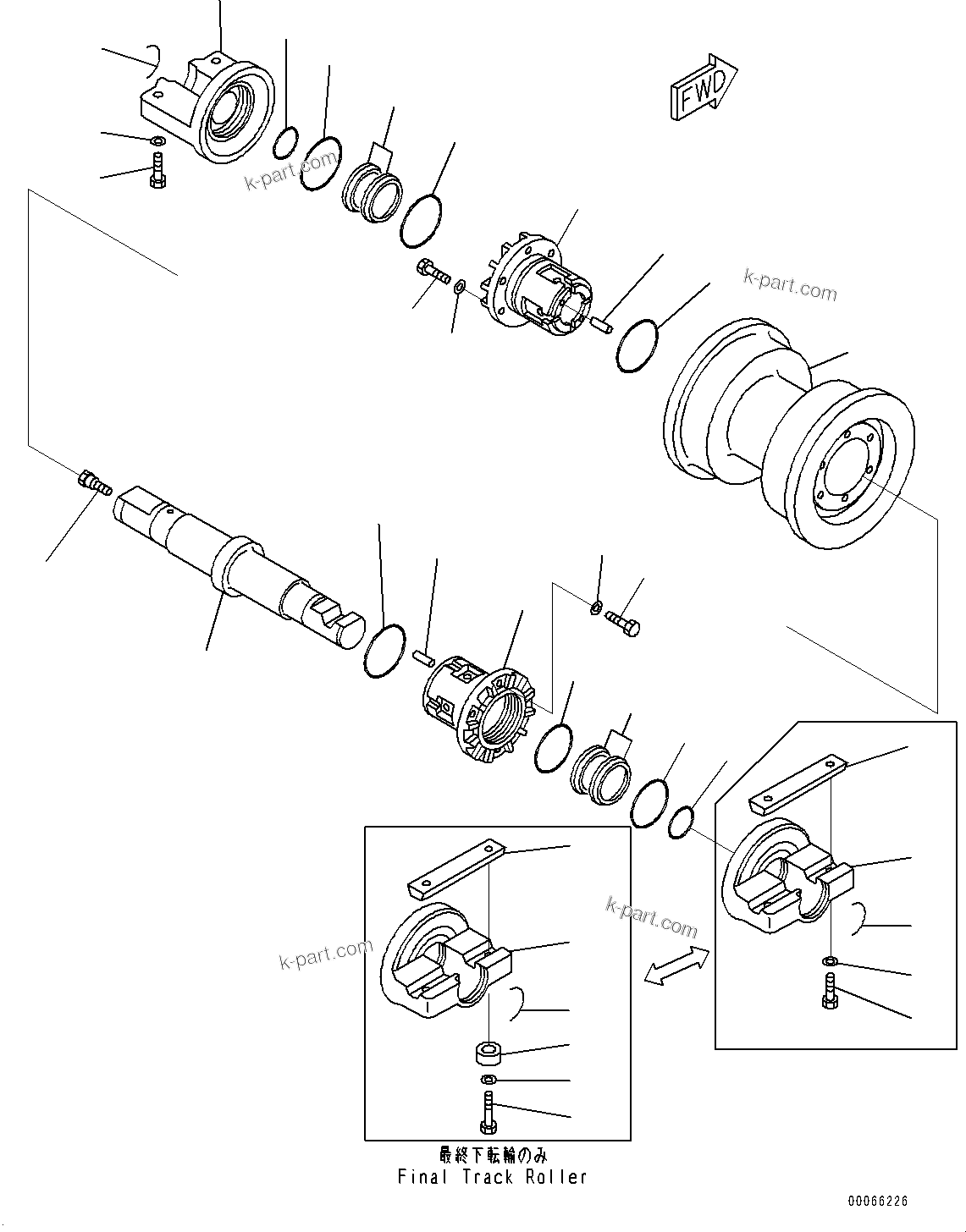 Komatsu parts book diagram for D85PX-18E0 S/N 26001-UP: TRACK FRAME, TRACK ROLLER, L.H. (1/2)(#26001-)