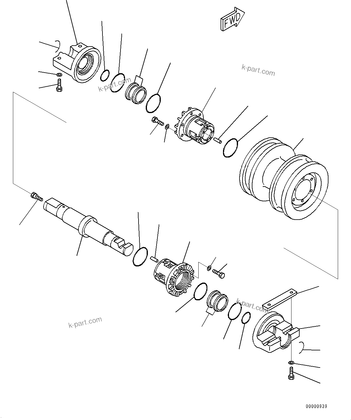 Komatsu parts book diagram for D85PX-18E0 S/N 26001-UP: TRACK FRAME, TRACK ROLLER, L.H. (2/2)(#26001-)