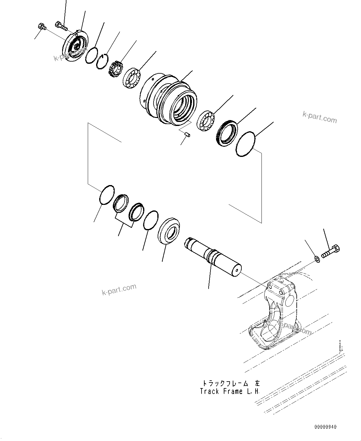 Komatsu parts book diagram for D85PX-18E0 S/N 26001-UP: TRACK FRAME, CARRIER ROLLER, L.H.(#26001-)