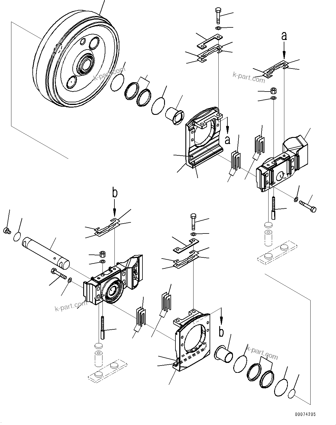 Komatsu parts book diagram for D85PX-18E0 S/N 26001-UP: TRACK FRAME, FRONT IDLER, R.H.(#26001-)