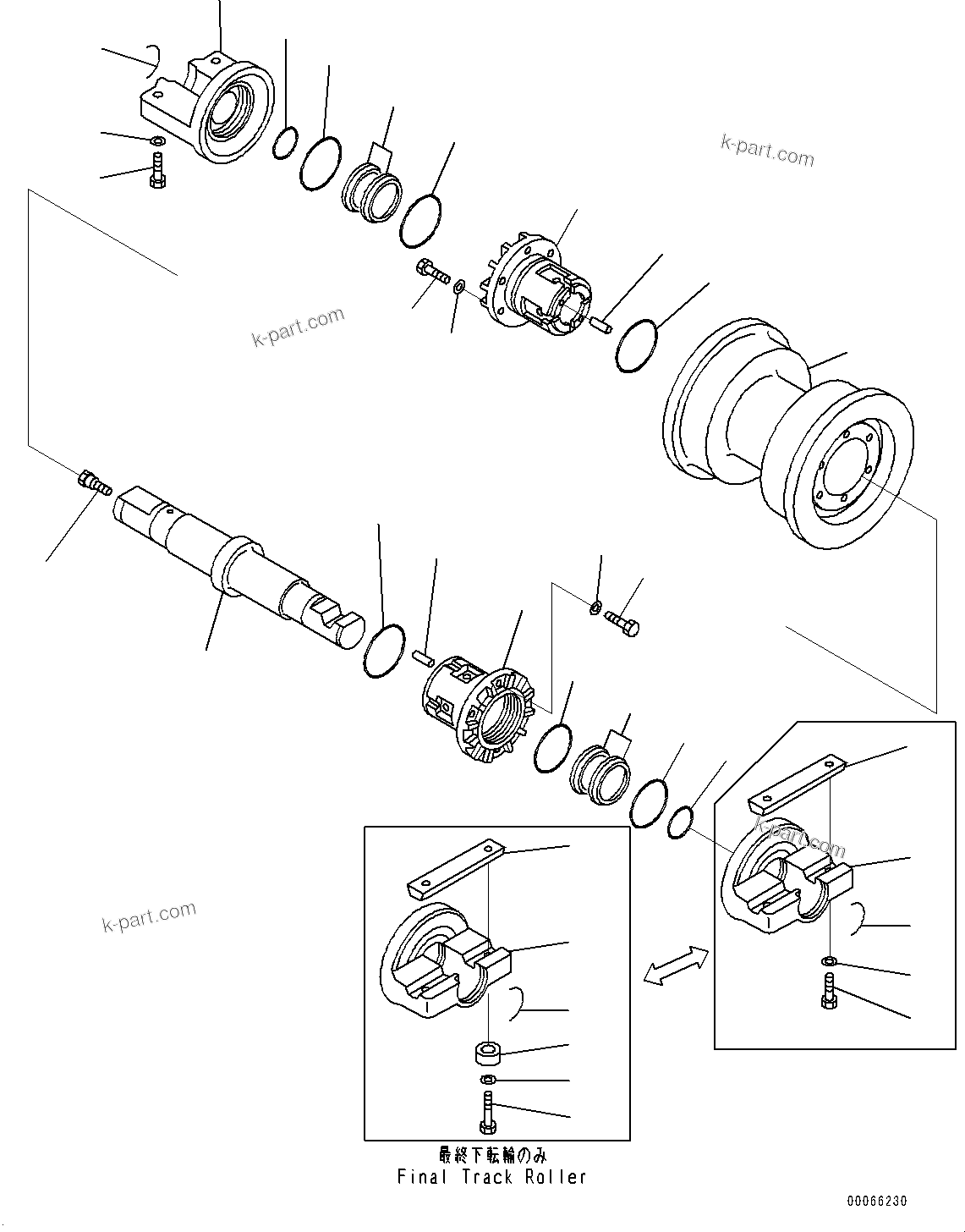 Komatsu parts book diagram for D85PX-18E0 S/N 26001-UP: TRACK FRAME, TRACK ROLLER, R.H. (1/2)(#26001-)