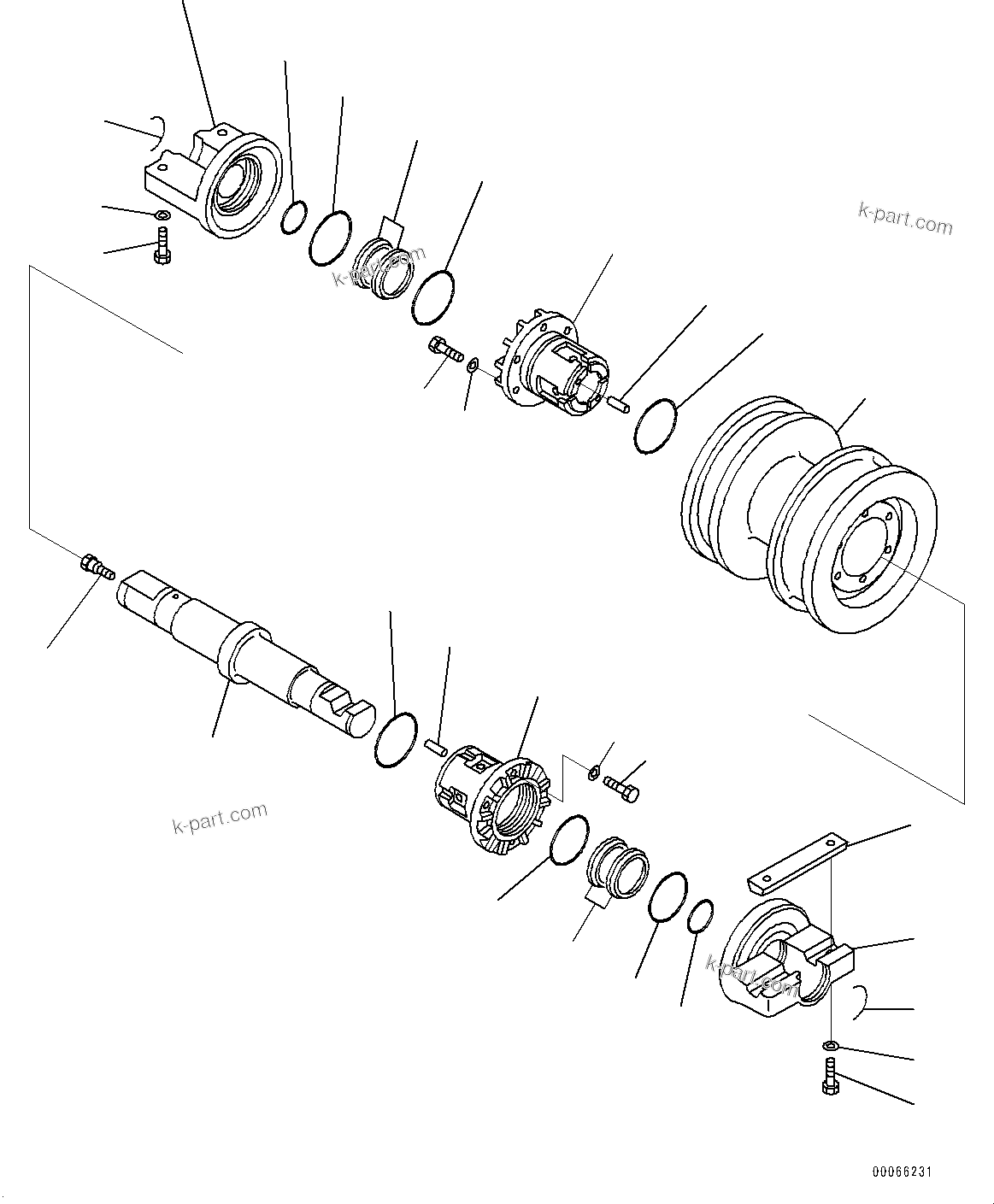 Komatsu parts book diagram for D85PX-18E0 S/N 26001-UP: TRACK FRAME, TRACK ROLLER, R.H. (2/2)(#26001-)