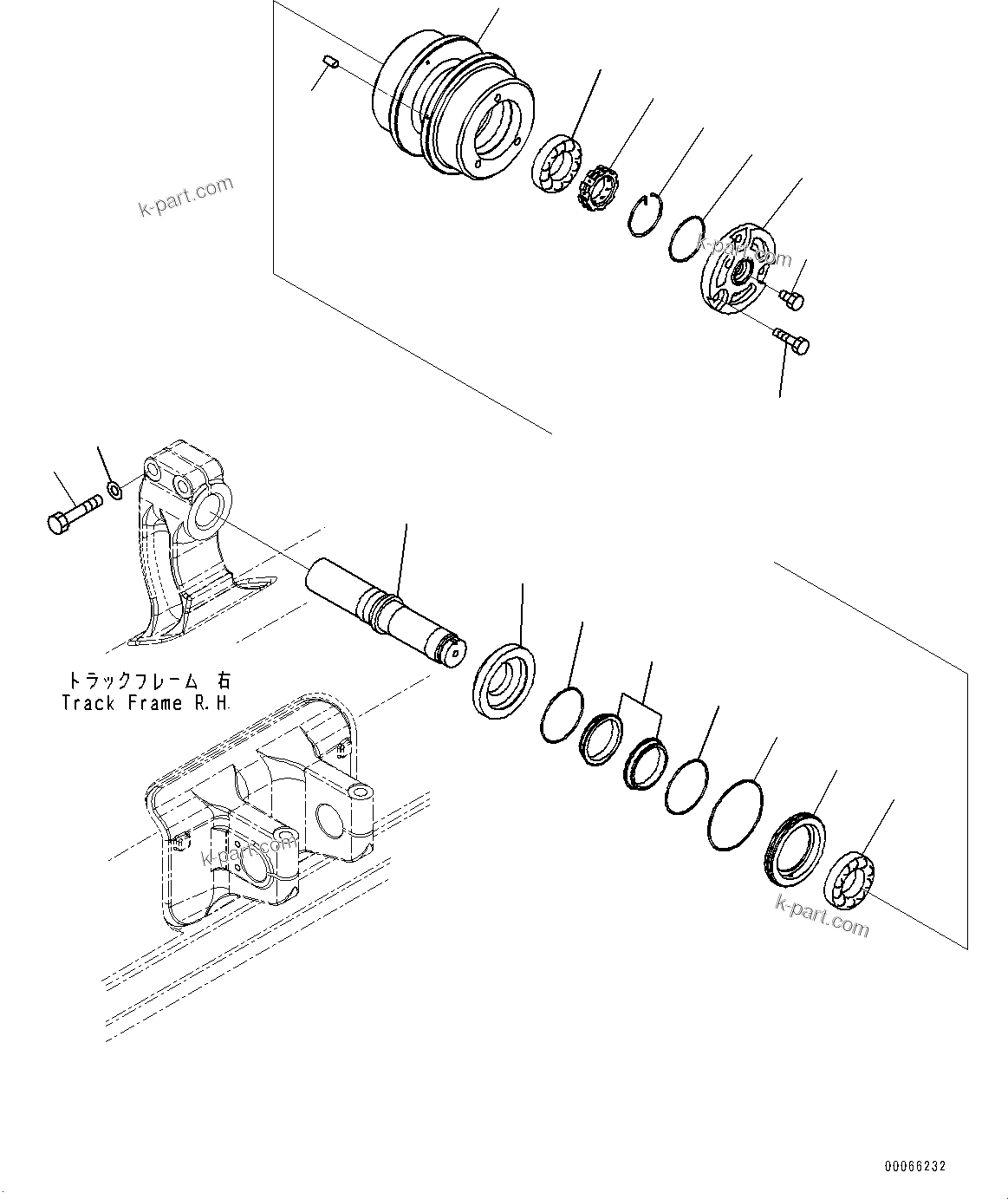 Komatsu parts book diagram for D85PX-18E0 S/N 26001-UP: TRACK FRAME, CARRIER ROLLER, R.H.(#26001-)