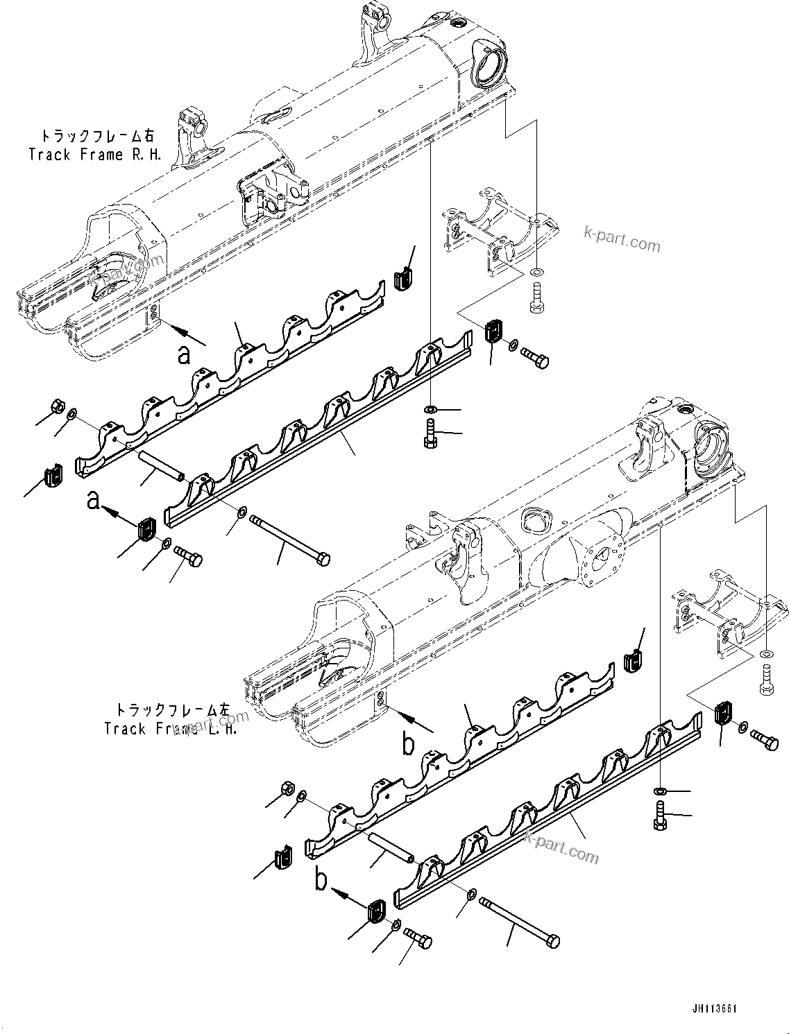 Komatsu parts book diagram for D85PX-18E0 S/N 26001-UP: TRACK ROLLER GUARD, (SEGMENTED FULL TRACK ROLLER GUARD, PLUS TYPE)(#26001-)