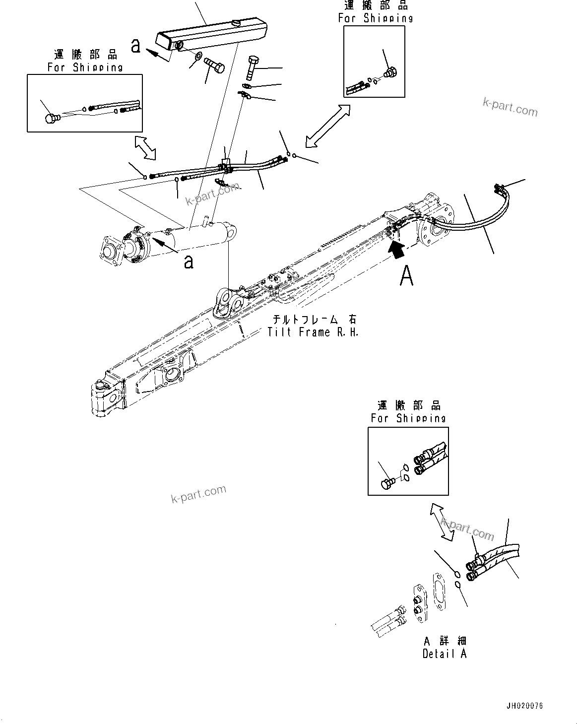 Komatsu parts book diagram for D85PX-18E0 S/N 26001-UP: TILT CYLINDER PIPING, (#22001-)