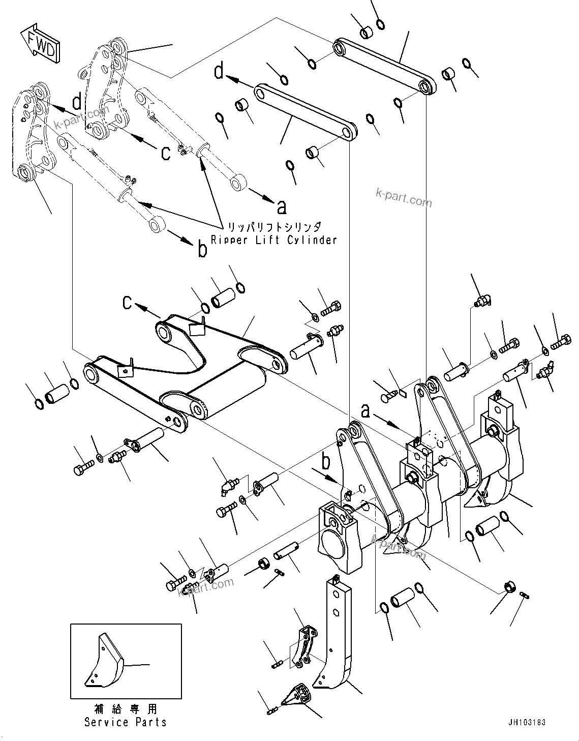 Komatsu parts book diagram for D85PX-18E0 S/N 26001-UP: RIPPER, SHANK AND RIPPER POINT(#23028-)