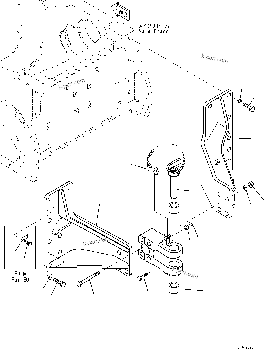 Komatsu parts book diagram for D85PX-18E0 S/N 26001-UP: DRAWBAR, (#25153-)