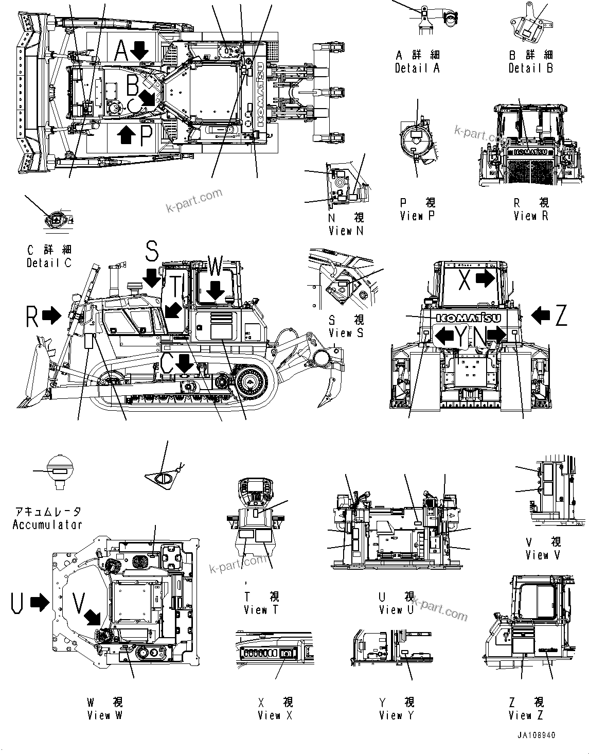 Komatsu parts book diagram for D85PX-18E0 S/N 26001-UP: MARKS AND PLATES, (#25153-)