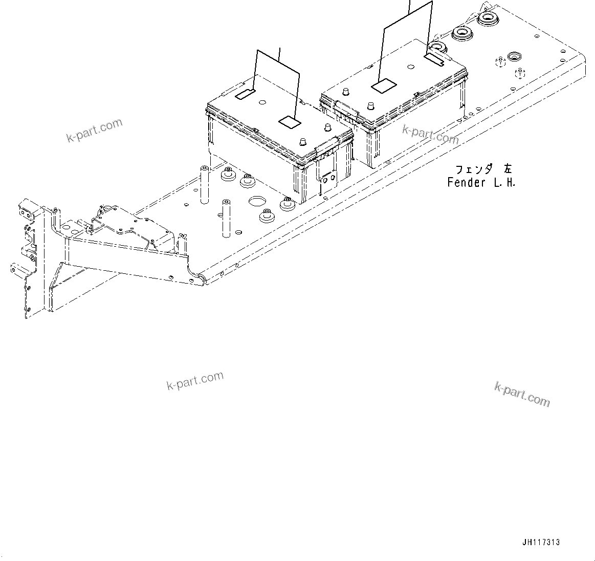 Komatsu parts book diagram for D85PX-18E0 S/N 26001-UP: CAUTION PLATES, BATTERY, (#22001-)