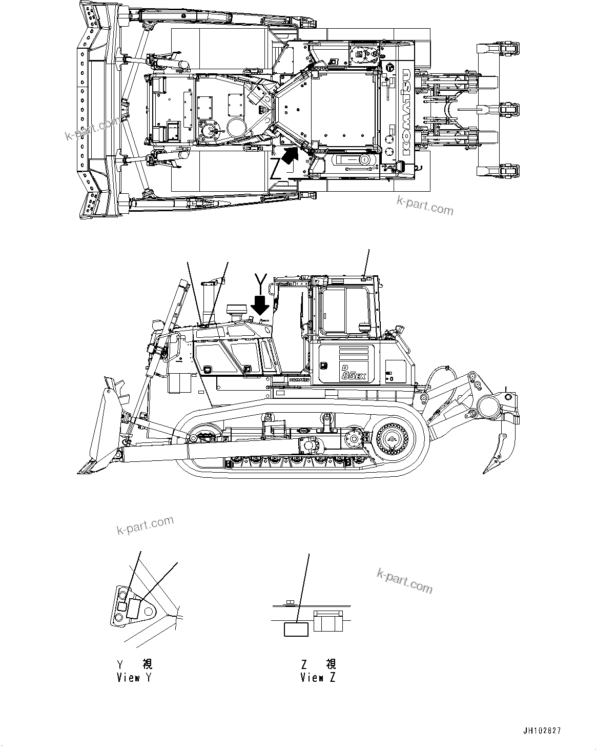 Komatsu parts book diagram for D85PX-18E0 S/N 26001-UP: PLATE, TIE-OFF, (#22001-25030)