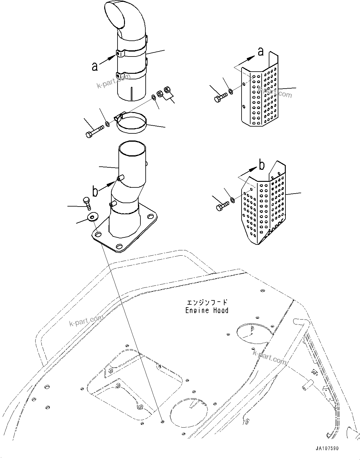 Komatsu parts book diagram for D71PXI-24 S/N 74001-UP: EXHAUST PIPE, (#70002-)