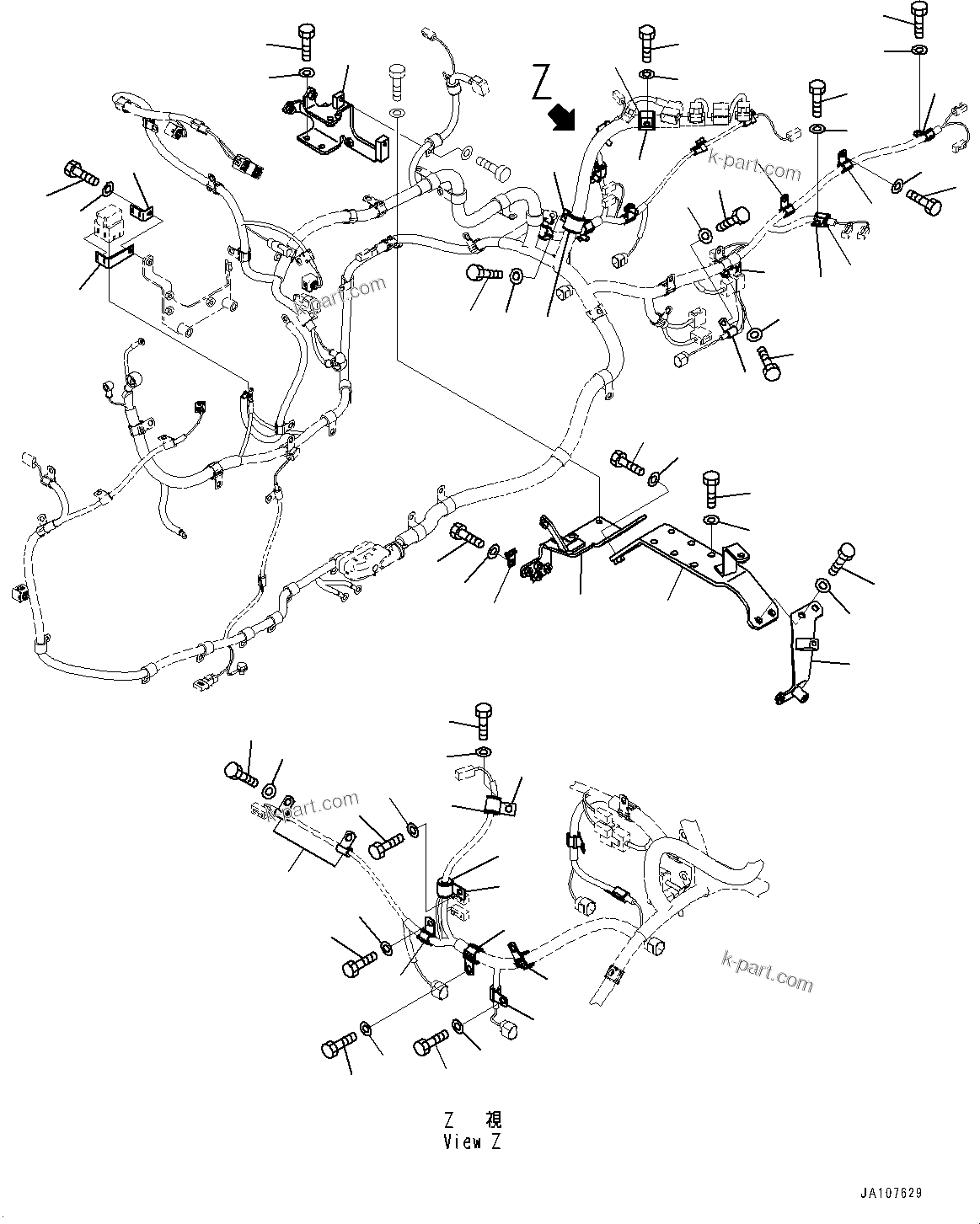 Komatsu parts book diagram for D71PXI-24 S/N 74001-UP: ENGINE WIRING HARNESS, WIRING HARNESS AND MOUNTING (2/2)(#72161-)