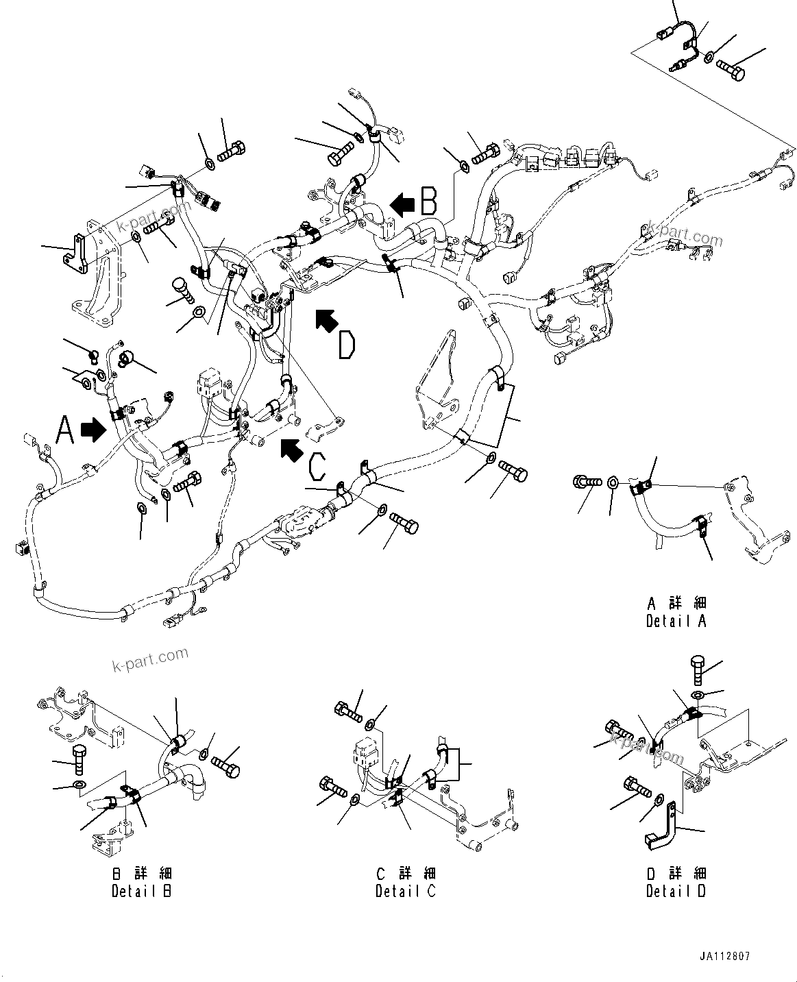 Komatsu parts book diagram for D71PXI-24 S/N 74001-UP: ENGINE WIRING HARNESS, CLIP AND SENSOR(#72161-)