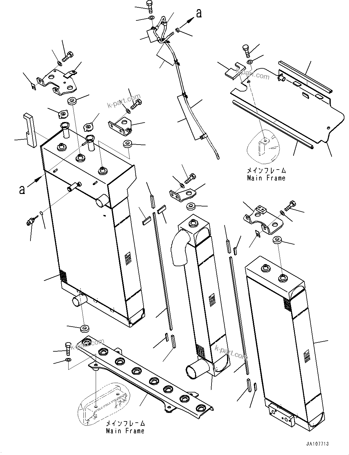 Komatsu parts book diagram for D71PXI-24 S/N 74001-UP: COOLING SYSTEM, RADIATOR CORE, AFTERCOOLER AND OIL COOLER(#70002-)