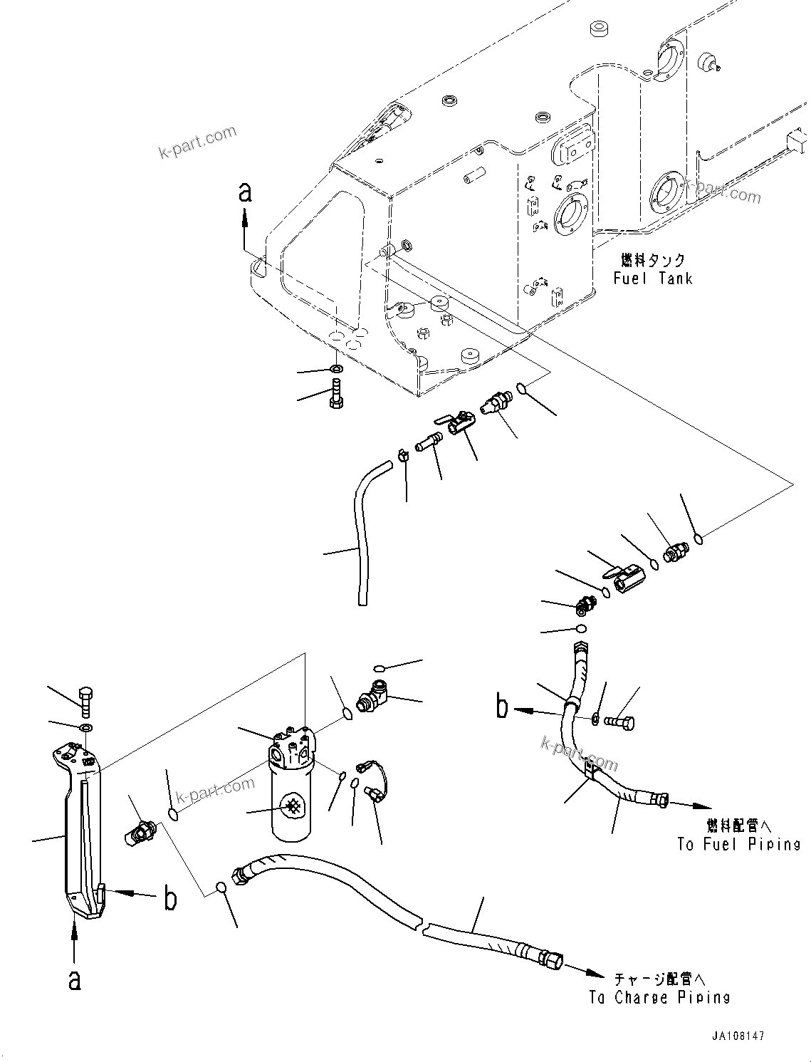 Komatsu parts book diagram for D71PXI-24 S/N 74001-UP: FUEL TANK, CHARGE FILTER(#70002-)