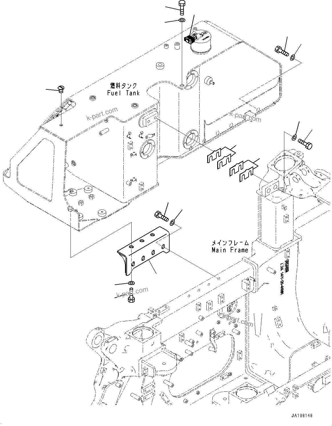Komatsu parts book diagram for D71PXI-24 S/N 74001-UP: FUEL TANK, MOUNTING(#70002-)