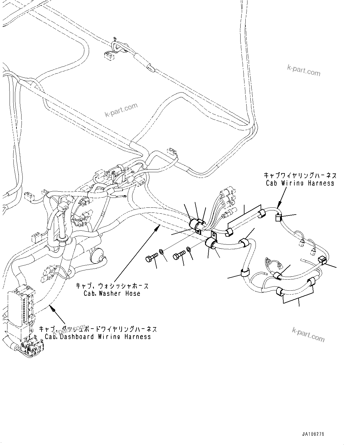Komatsu parts book diagram for D71PXI-24 S/N 74001-UP: BATTERY ELECTRIC WIRING HARNESS, WIRING HARNESS CLIP(#71119-)