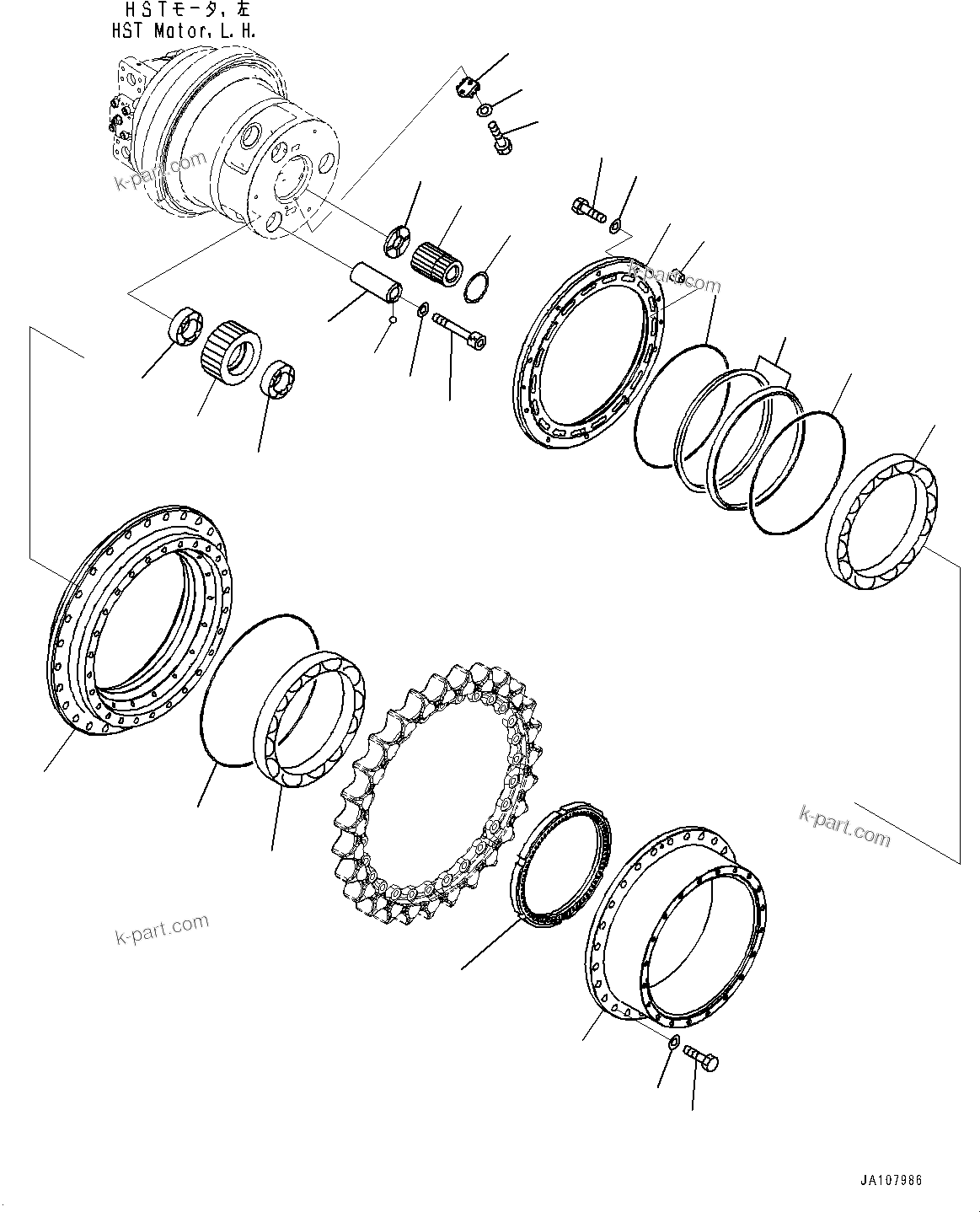 Komatsu parts book diagram for D71PXI-24 S/N 74001-UP: FINAL DRIVE, HUB, L.H.(#70002-)