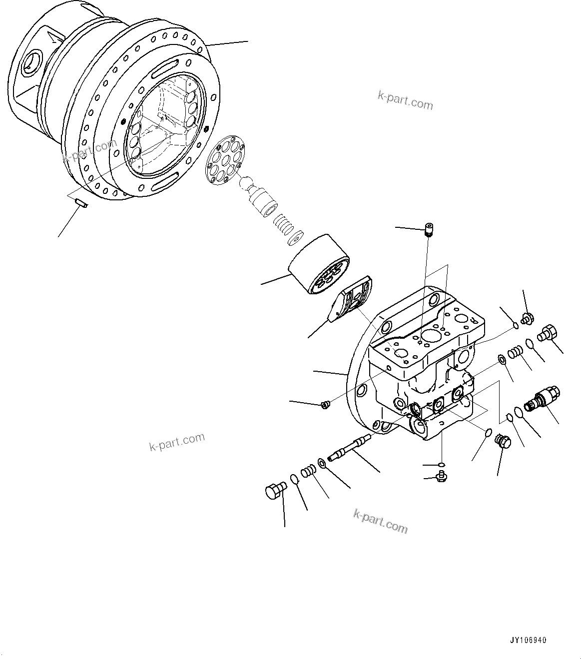 Komatsu parts book diagram for D71PXI-24 S/N 74001-UP: FINAL DRIVE, HST MOTOR, L.H. (1/4)(#70002-)