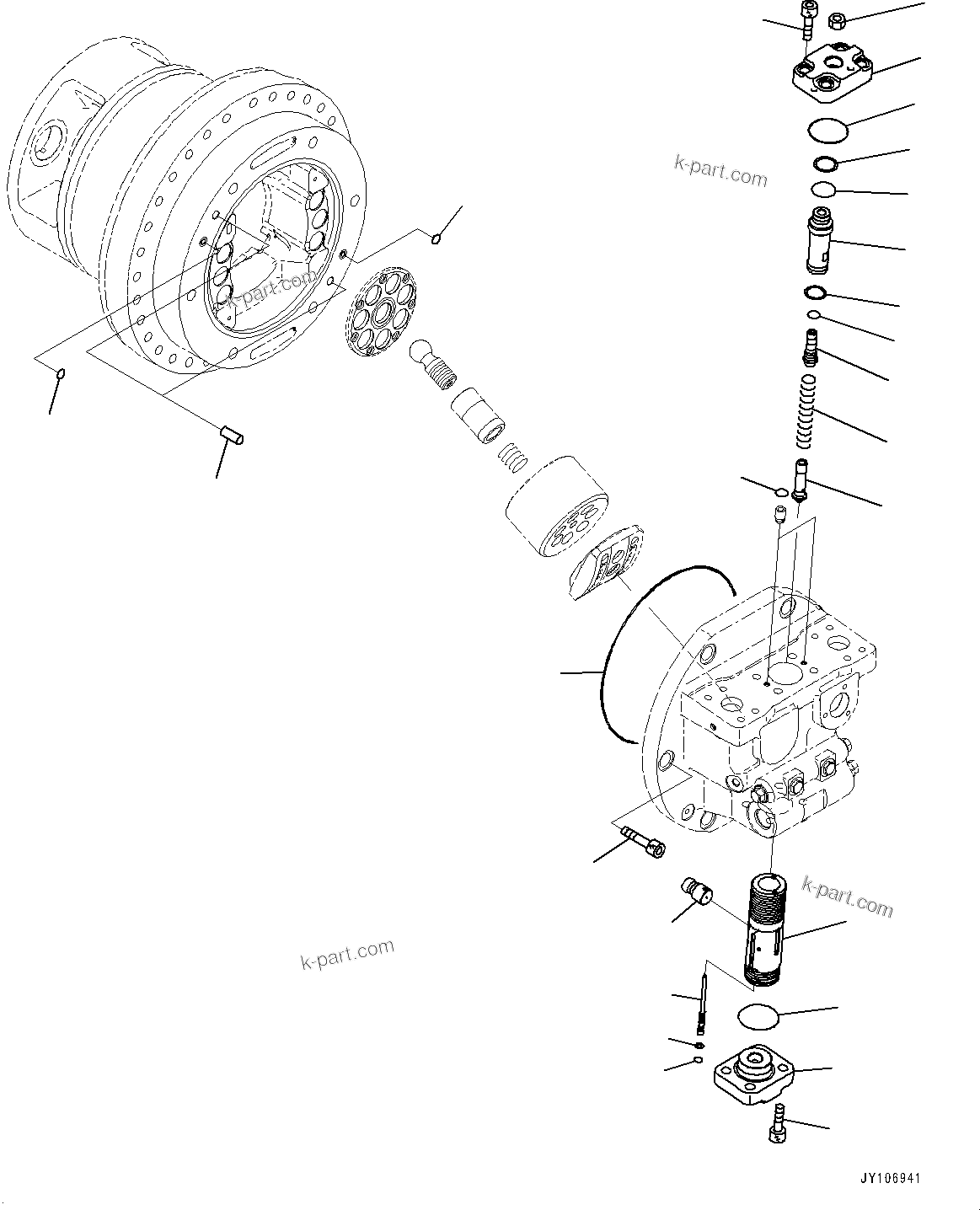 Komatsu parts book diagram for D71PXI-24 S/N 74001-UP: FINAL DRIVE, HST MOTOR, L.H. (2/4)(#70002-)