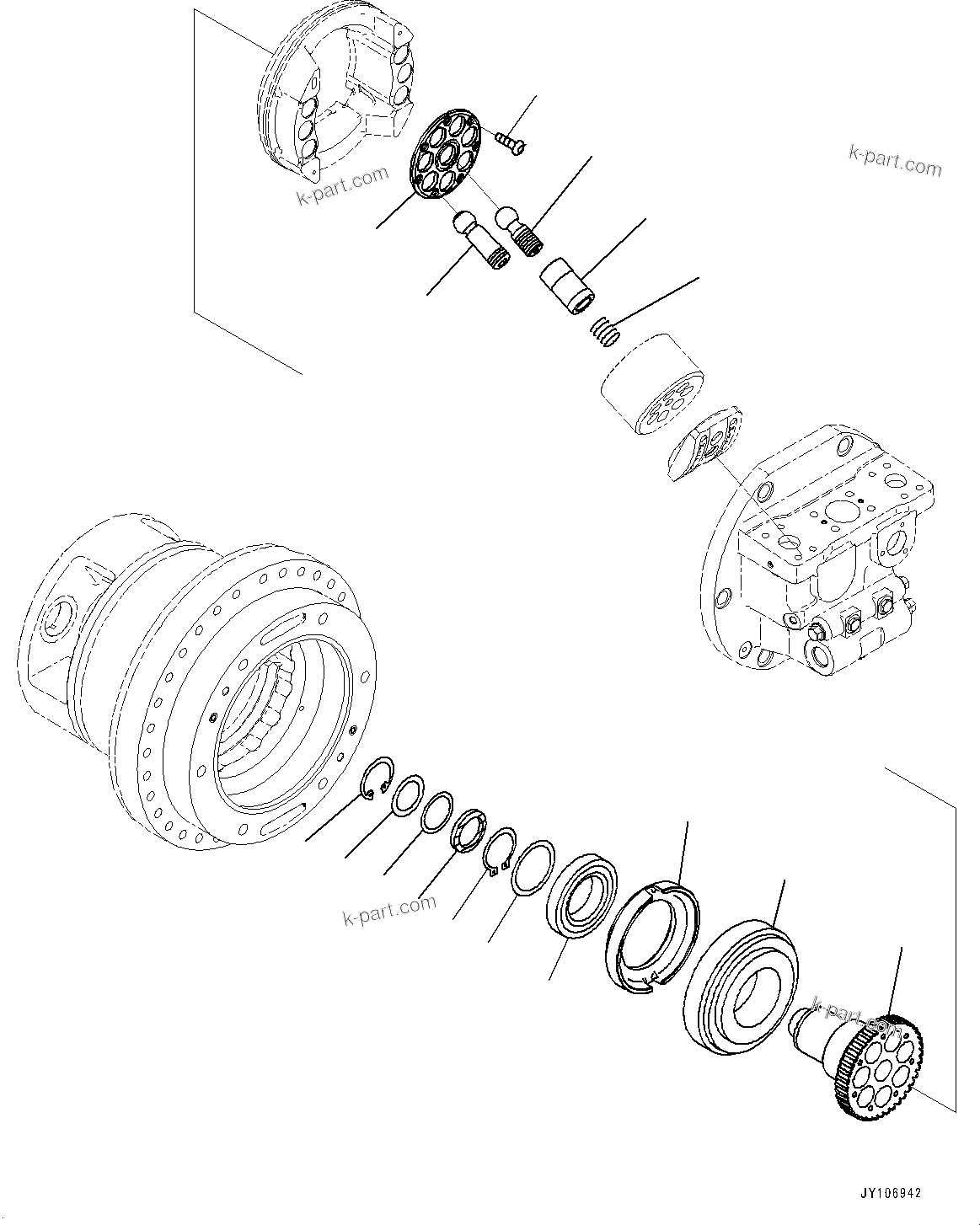 Komatsu parts book diagram for D71PXI-24 S/N 74001-UP: FINAL DRIVE, HST MOTOR, L.H. (3/4)(#70002-)