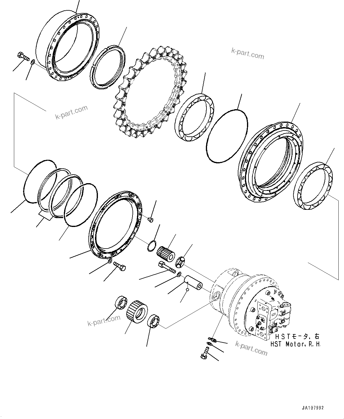 Komatsu parts book diagram for D71PXI-24 S/N 74001-UP: FINAL DRIVE, HUB, R.H.(#70002-)