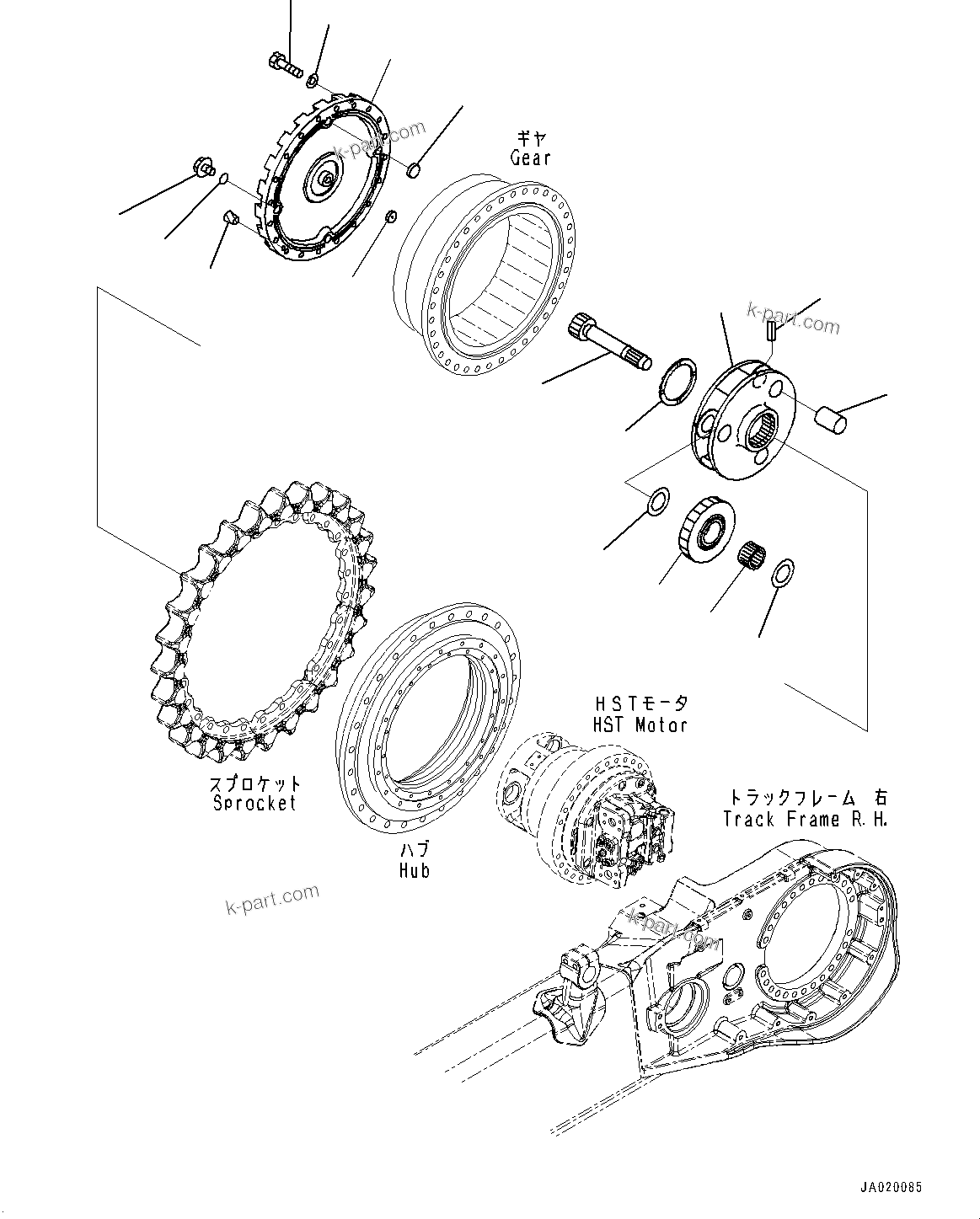 Komatsu parts book diagram for D71PXI-24 S/N 74001-UP: FINAL DRIVE, CARRIER, R.H.(#70002-)