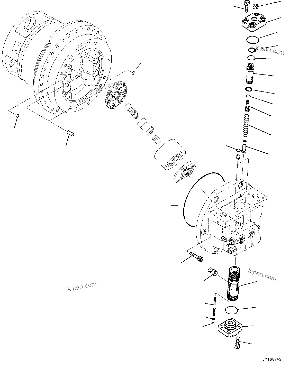 Komatsu parts book diagram for D71PXI-24 S/N 74001-UP: FINAL DRIVE, HST MOTOR, R.H. (2/4)(#70002-)