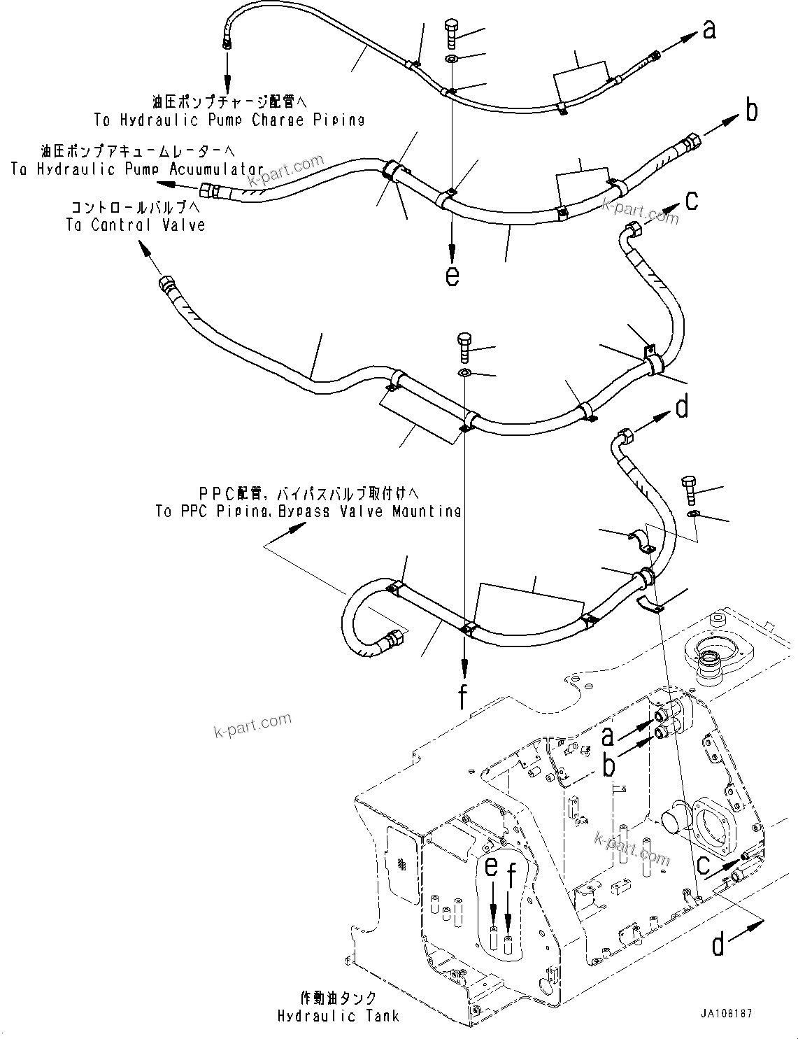 Komatsu parts book diagram for D71PXI-24 S/N 74001-UP: HYDRAULIC TANK, DRAIN PIPING(#70002-)