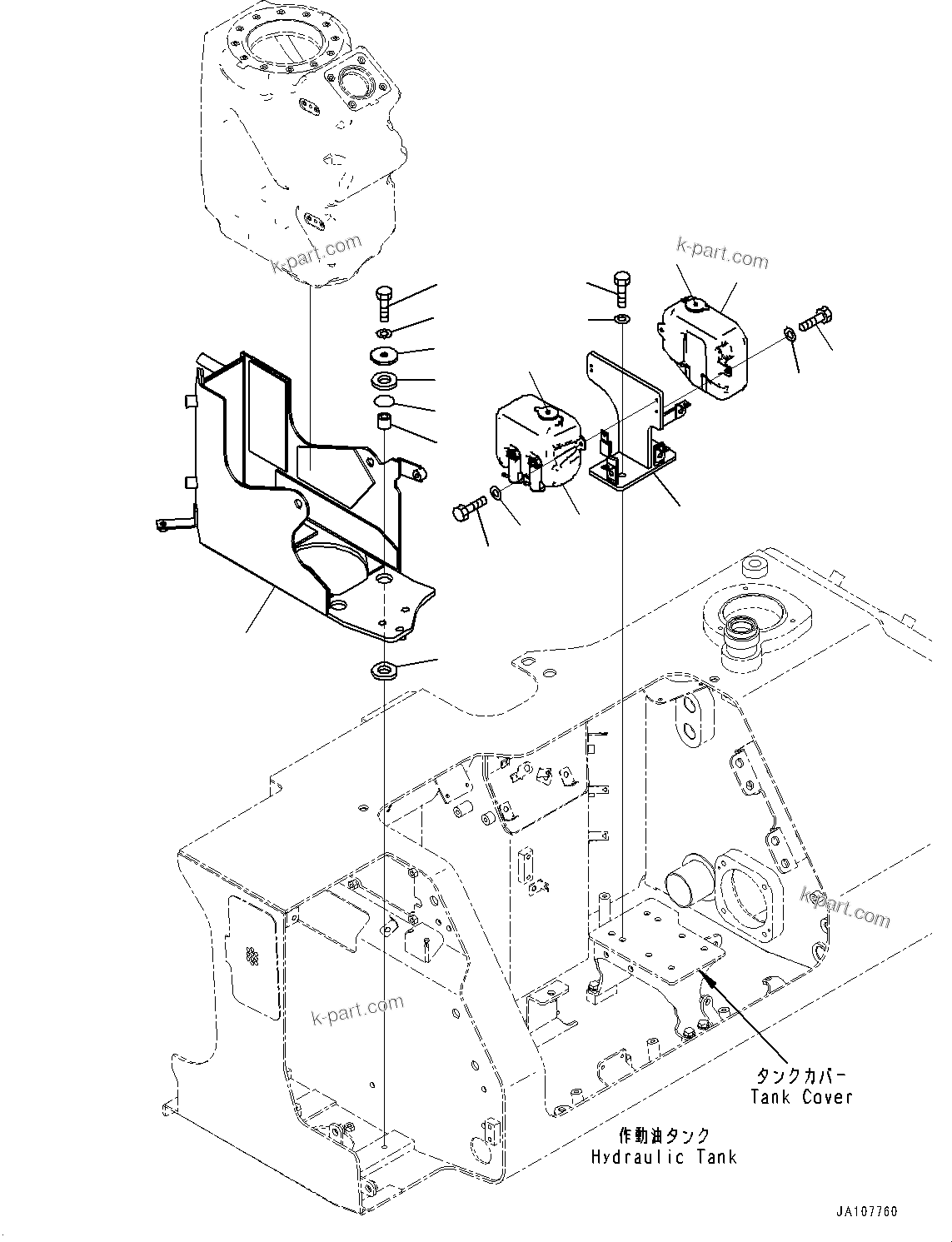 Komatsu parts book diagram for D71PXI-24 S/N 74001-UP: HYDRAULIC TANK, WASHER TANK(#70002-)