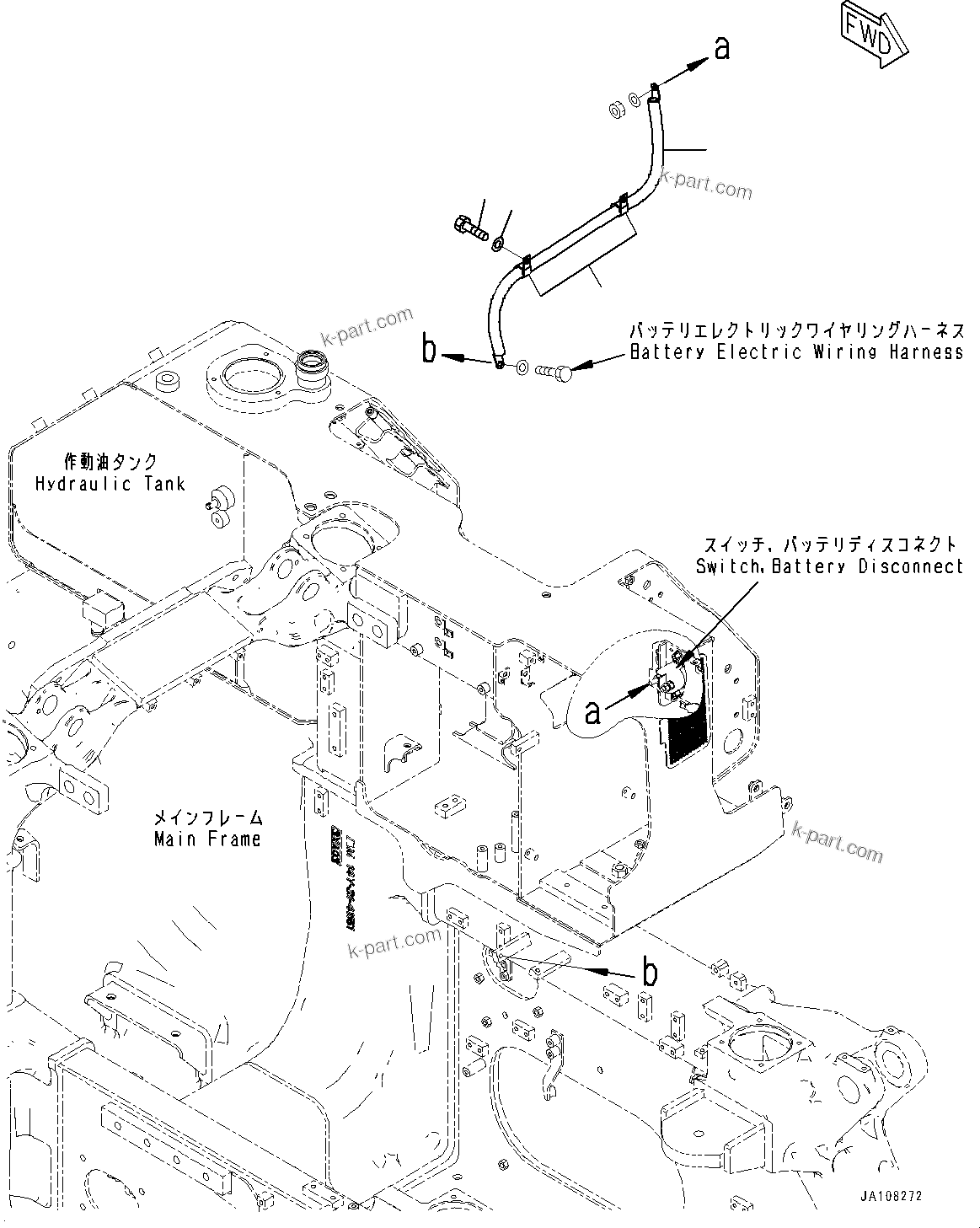 Komatsu parts book diagram for D71PXI-24 S/N 74001-UP: HYDRAULIC TANK, BATTERY GROUND CABLE(#70002-)