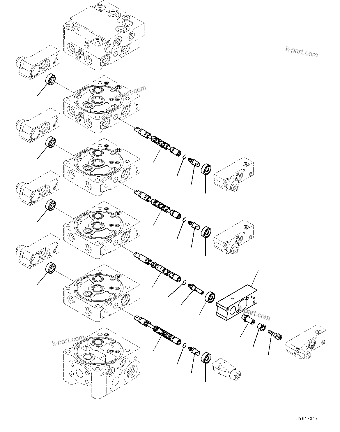 Komatsu parts book diagram for D71PXI-24 S/N 74001-UP: CONTROL VALVE, 5-VALVE (2/12)(#70002-)