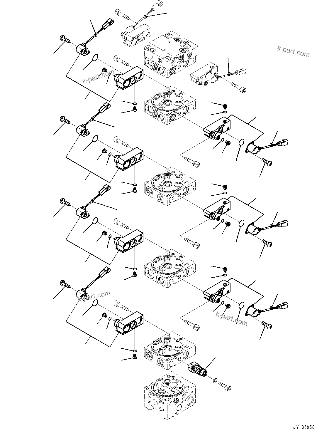 Komatsu parts book diagram for D71PXI-24 S/N 74001-UP: CONTROL VALVE, 5-VALVE (3/12)(#70002-)